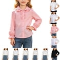thumbnail image 1 of hoksml Girls School Uniform Long Sleeve Button-Down Shirt, Kids Peter Pan Collar Blouse Top, 1 of 9