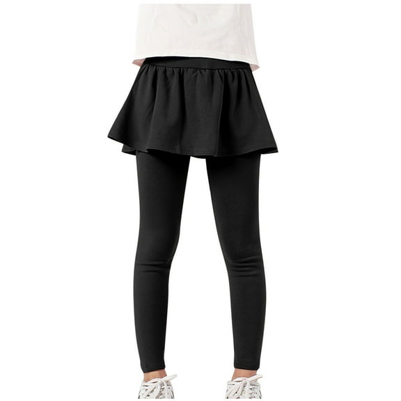 hoksml Girls School Uniform Pants Leggings with Skirts Solid Color Pleated Skirt Stretch Warm Jegging for 4-13 Years Kids