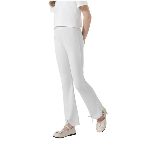 hoksml Girls School Uniform Pants Solid Color Elastic Waist Flared Pants Casual Outerwear Leggings Bow Bottom for 2-13 Years Kids