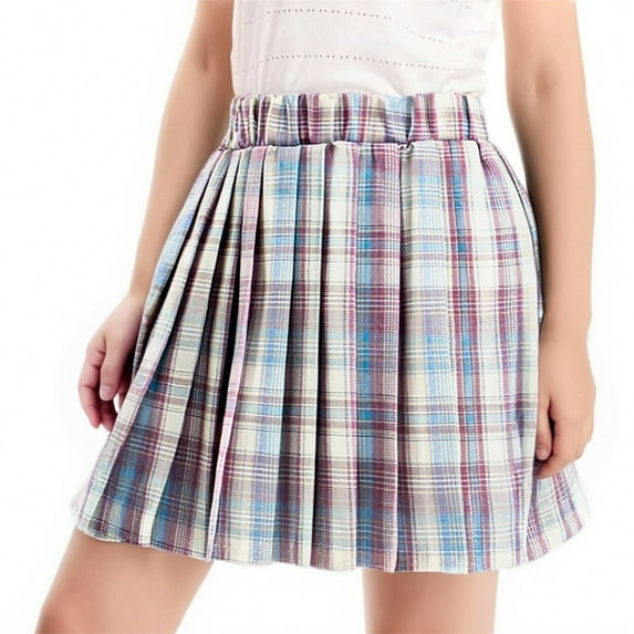 hoksml Girls' School Uniform Skirt High Waist Checkered Plaid Skirt Children's College Style Pleated Skirt School Start Season Skorts