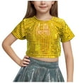 thumbnail image 1 of hoksml Girls' Sequin Grid Crop Top - Short Sleeve Sparkly Party Shirt for Dance and Performances, 1 of 4