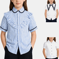 thumbnail image 1 of hoksml Girls' Short Sleeve Button Down Shirts Back to School Multi Style Options Collared Ruffle Bow Casual Tops for School and Daily Wear, 1 of 6