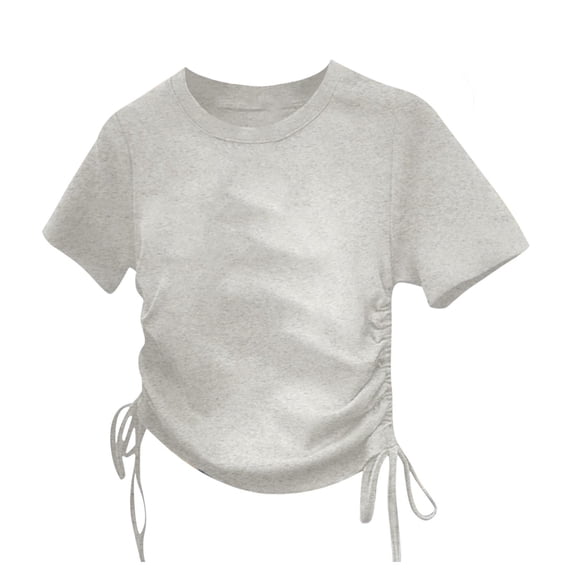 hoksml Girls Short Sleeve Crew Neck T Shirt with Side Drawstring Ruched Casual Crop Top