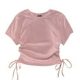 thumbnail image 1 of hoksml Girls Short Sleeve Crew Neck T Shirt with Side Drawstring Ruched Casual Crop Top, 1 of 4