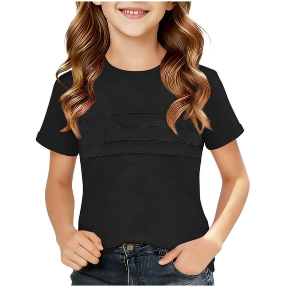 hoksml Girls Short Sleeve T-Shirt, Crew Neck Casual Top, Solid Color Tee for Boys and Girls for Back to School
