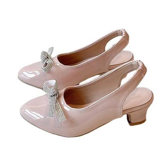 hoksml Girls Slingback Heels with Rhinestone Bow Toddler Little Kid Dress Shoes