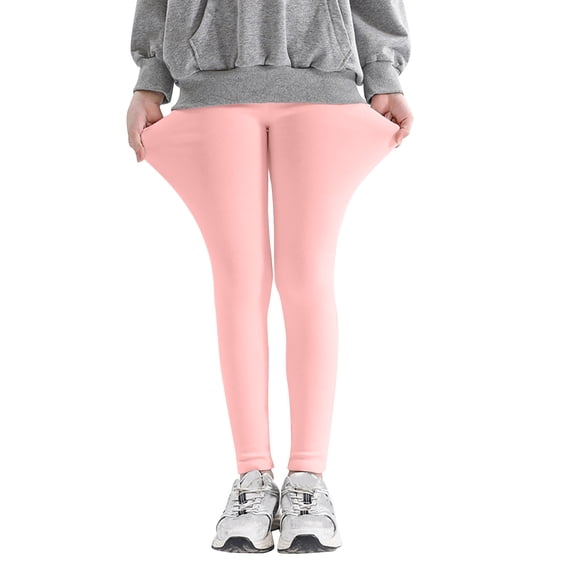 hoksml Girls' Solid Color Elastic Waist Leggings Stretchy Comfortable Fitted Base Layer and Everyday Pants for Kids Tweens