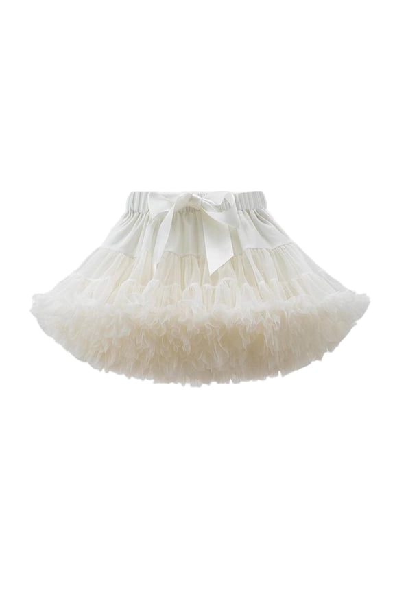 Girls Solid Color Pettiskirt Tutu, Elastic Waist Fluffy Multi Layered Tulle Skirt with Satin Bow for Party and Dress Up
