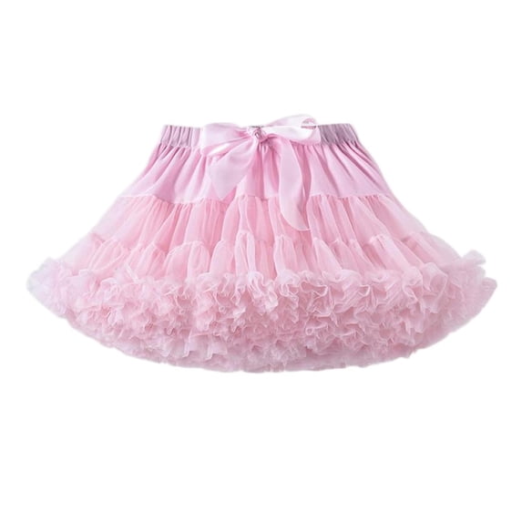 hoksml Girls Solid Color Pettiskirt Tutu, Elastic Waist Fluffy Multi Layered Tulle Skirt with Satin Bow for Party and Dress Up