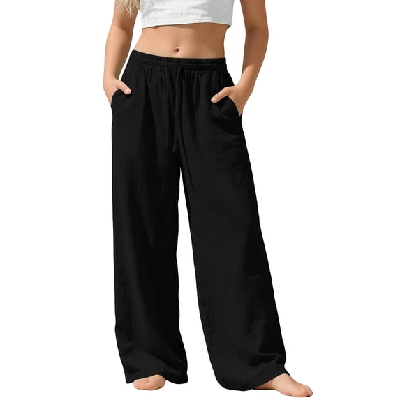 hoksml Girls Solid Color Wide Leg Pants, Kids Elastic Waist Drawstring Trousers with Pockets, Casual Vacation Pants