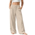 thumbnail image 1 of hoksml Girls Solid Color Wide Leg Pants, Kids Elastic Waist Drawstring Trousers with Pockets, Casual Vacation Pants, 1 of 8