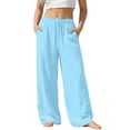 thumbnail image 1 of hoksml Girls Solid Color Wide Leg Pants, Kids Elastic Waist Drawstring Trousers with Pockets, Casual Vacation Pants, 1 of 8