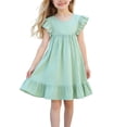 thumbnail image 1 of hoksml Girls' Solid Flutter Sleeve Dress, Crew Neck with Ruffled Hem and Back Tie Closure for Summer Casual Wear, 1 of 6