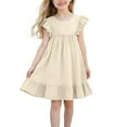 thumbnail image 1 of hoksml Girls' Solid Flutter Sleeve Dress, Crew Neck with Ruffled Hem and Back Tie Closure for Summer Casual Wear, 1 of 6