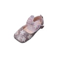 thumbnail image 1 of hoksml Girls Sparkly Floral Sequin Mary Jane Flats with Tulle Bow, Glitter Princess Dress Shoes for Wedding and Party Wear, 1 of 8