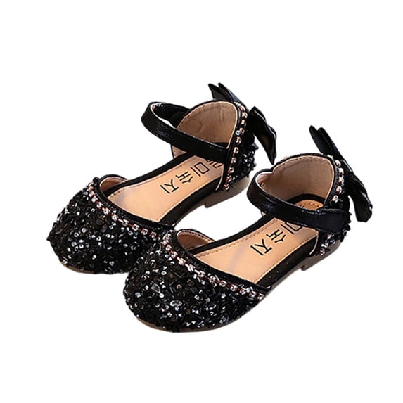 hoksml Girls Sparkly Rhinestone Ankle Strap Sandals with Bow, Glitter Princess Dress Shoes for Wedding, Pageant and Birthday Party Occasions
