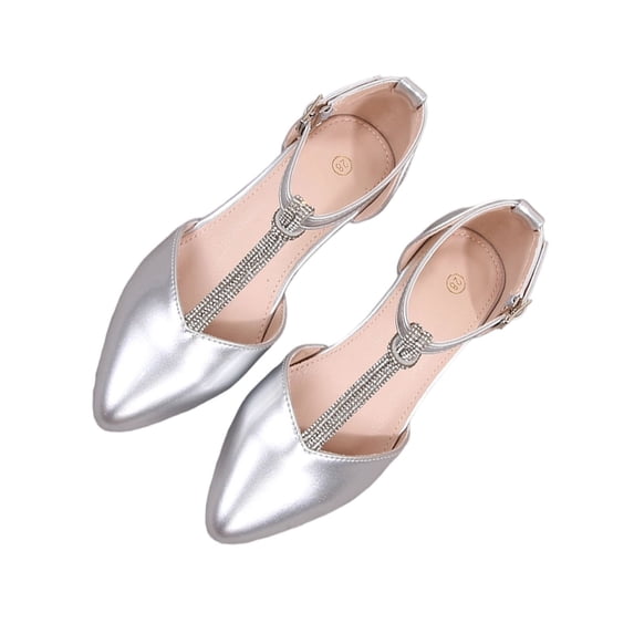 hoksml Girls Sparkly Rhinestone T-Strap Block Heel Dress Shoes, Adjustable Buckle Strap Pointed Toe Heels for Wedding, Pageant and Party Occasions
