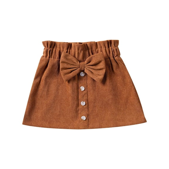 hoksml Girls' Spring Skorts Corduroy Solid Color Bow Single-Breasted High Waist Half Length Skirt