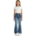 thumbnail image 1 of hoksml Girls' Stretch Denim Flared Jeans with 3D Bow - Elastic Tapered Washed Blue Jean Pants for Teen Kids, Button and Zipper Closure, 1 of 6