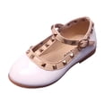 thumbnail image 1 of hoksml Girls Studded Patent Leather Mary Jane Flats, Gold Pyramid Stud Decor Adjustable Strap Shoes for Casual and Party Wear, 1 of 7