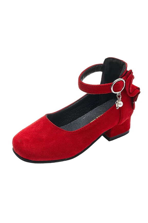 Girls Suede Block Heel Pumps with Bow Toddler Little Kid Dress Shoes for Party Wedding
