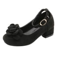 thumbnail image 1 of hoksml Girls Suede Block Heel Pumps with Flower Toddler Little Kid Dress Shoes for Party Wedding, 1 of 6