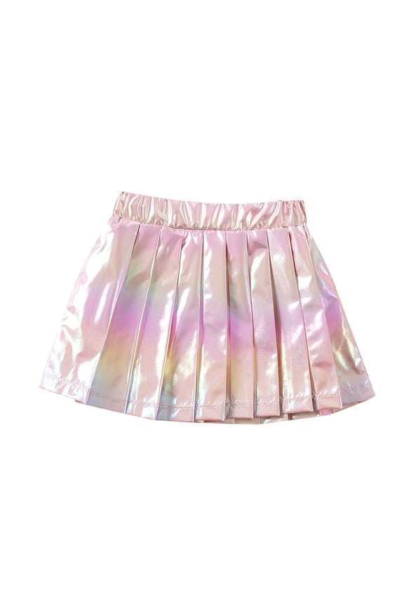 Girls' Sweet Iridescent Pleated Mini Skirt, Elastic Waist A-Line Skirt for Party and Dance Wear