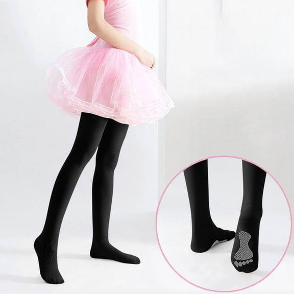 hoksml Girls Tights Solid Dance Slipper Socks Soft Cute Stretch Botton Full Length Pants Overalls Grip Socks for 3-14 Years Kids