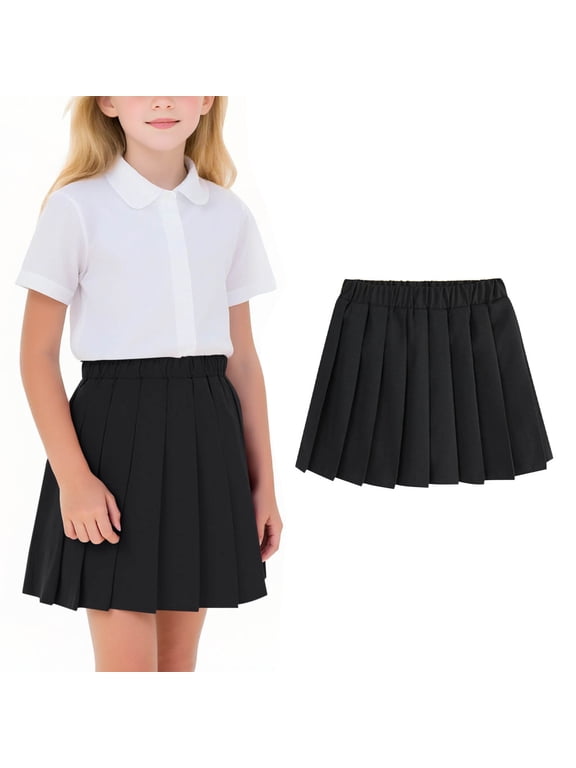 Girls Uniform Skirts Solid Color Elastic Waist Four Season Pleated Flowing Skorts Performance Dance Skirt 2-17 Years Children