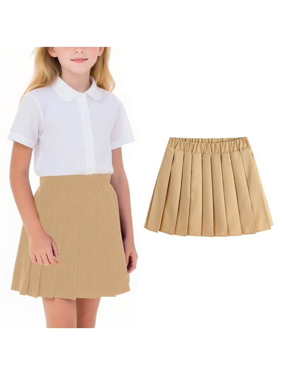 Girls Uniform Skirts Solid Color Elastic Waist Four Season Pleated Flowing Skorts Performance Dance Skirt 2-17 Years Children