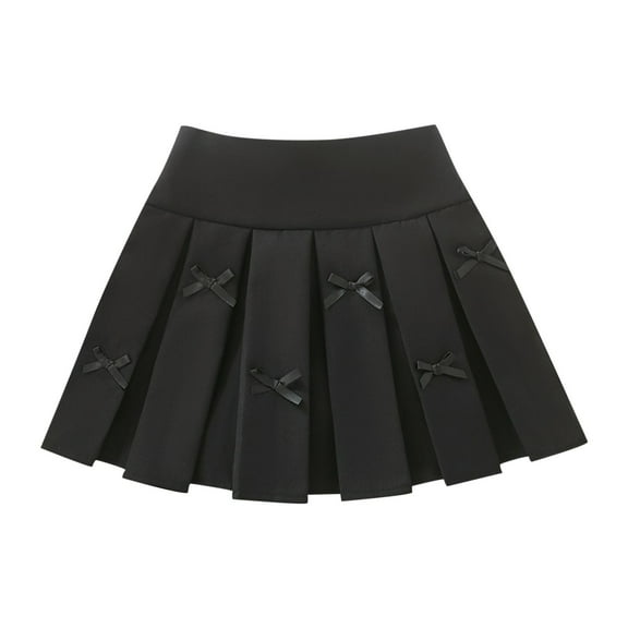 hoksml Girls Uniform Skirts Solid High Waist Bow Pleated Skirt Fashion College Style A-line Skorts for 3-11 Years Kids