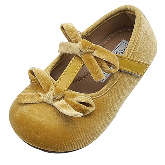 hoksml Girls Velvet Mary Jane Flats with Bow Decor, Adjustable Strap Soft Sole Dress Shoes for Infants Party and Special Occasions
