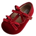 thumbnail image 1 of hoksml Girls Velvet Mary Jane Flats with Bow Decor, Adjustable Strap Soft Sole Dress Shoes for Infants Party and Special Occasions, 1 of 9