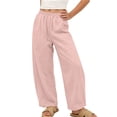 thumbnail image 1 of hoksml Girls Wide Leg Pants, 100% Cotton Elastic Waist Pull-On Trousers, Kids Casual Back to School Pants with Pockets, 1 of 9