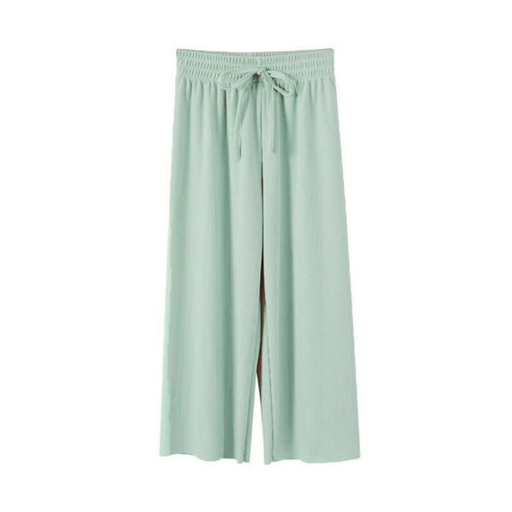 hoksml Girls Wide Leg Pants Kids Solid Ice Silk Lightweight Thin Loose Casual Elastic Waistband Straight Leg Pants (2-14)