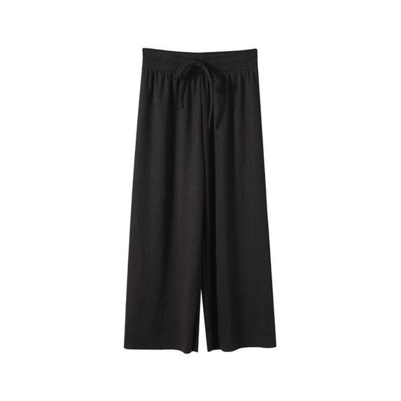 hoksml Girls Wide Leg Pants Kids Solid Ice Silk Lightweight Thin Loose Casual Elastic Waistband Straight Leg Pants (2-14)