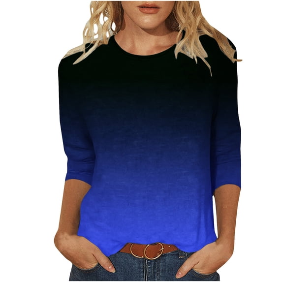 hoksml Going Out Tops for Women,Women's Fashion Printed Loose T-shirt 3/4 Sleeves Blouse Round Neck Casual Tops