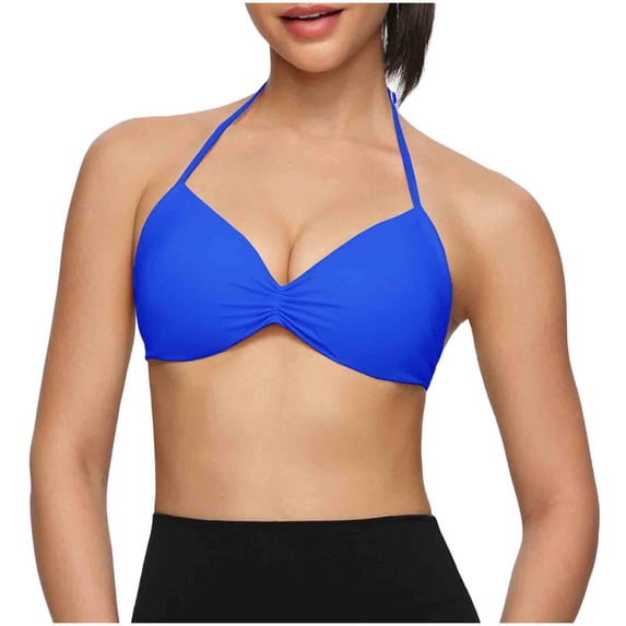 hoksml Halter Neck Ruched Bra for Women Wireless Comfort Bralette with Adjustable Straps