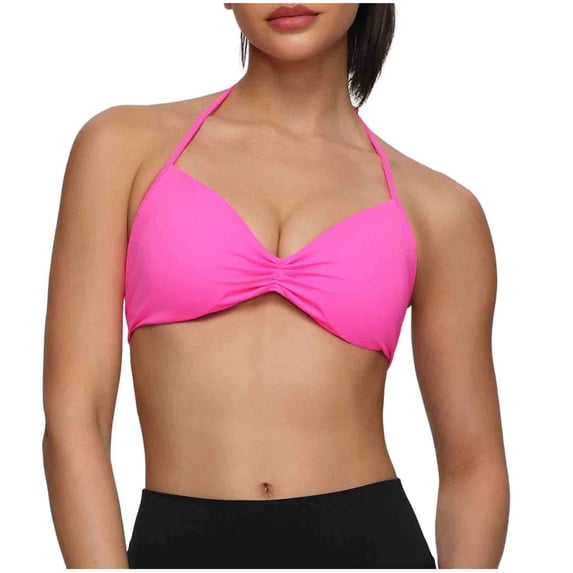 hoksml Halter Neck Ruched Bra for Women Wireless Comfort Bralette with Adjustable Straps