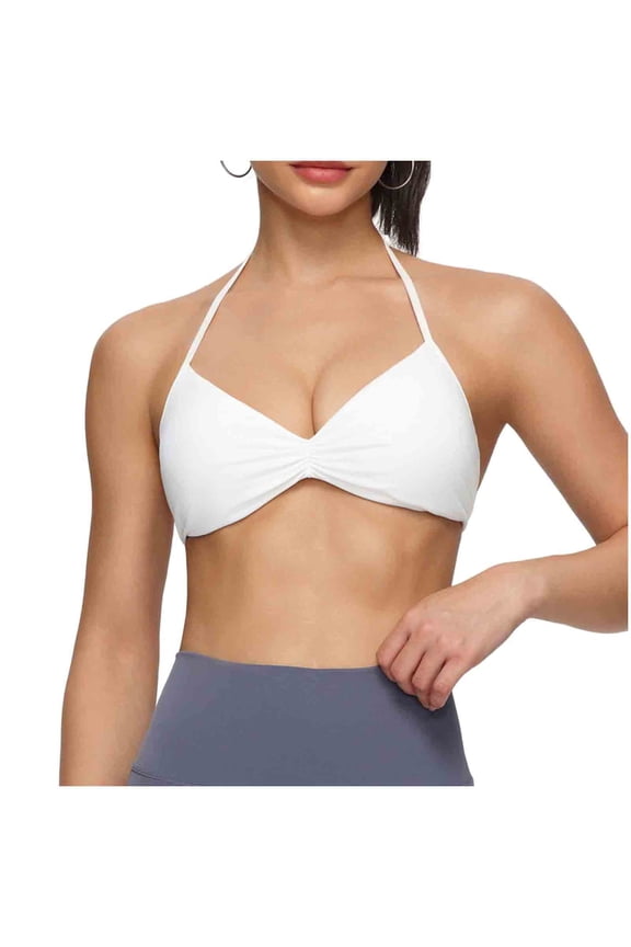 Halter Neck Ruched Bra for Women Wireless Comfort Bralette with Adjustable Straps