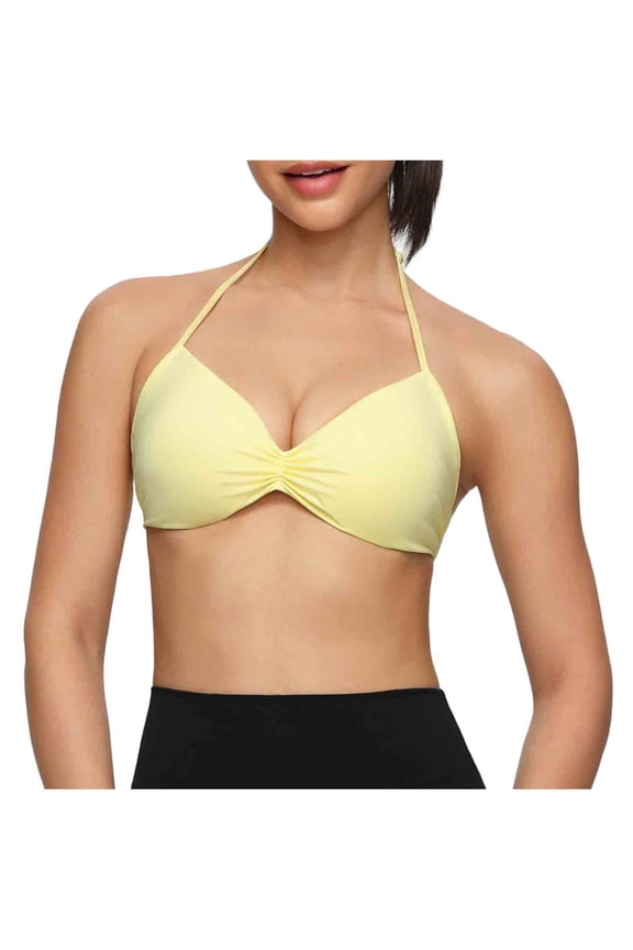 Halter Neck Ruched Bra for Women Wireless Comfort Bralette with Adjustable Straps