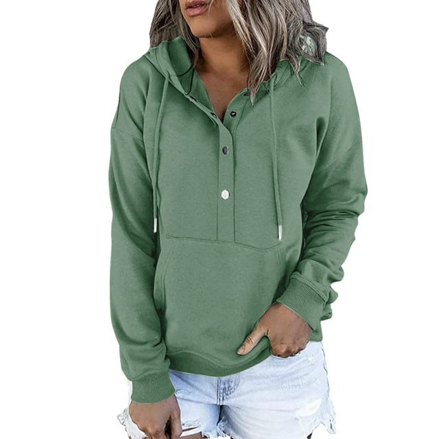 hoksml Hoodies for Women Fashion Casual Loose Women's Solid Color ...