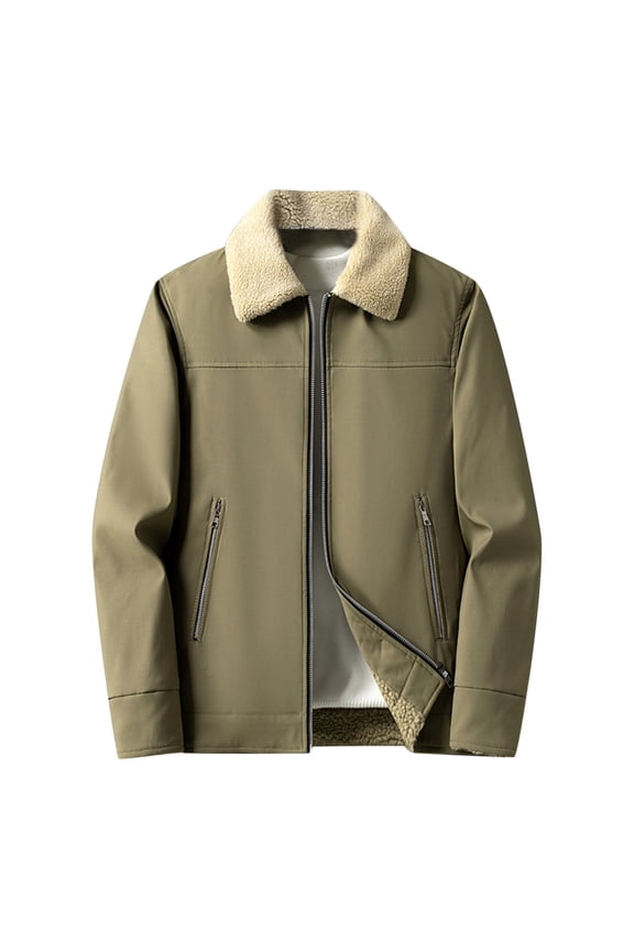Jackets For Men Casual Fashion Solid Turn-down Collar Zipper Padded Thermal Jacket Coat on Clearance