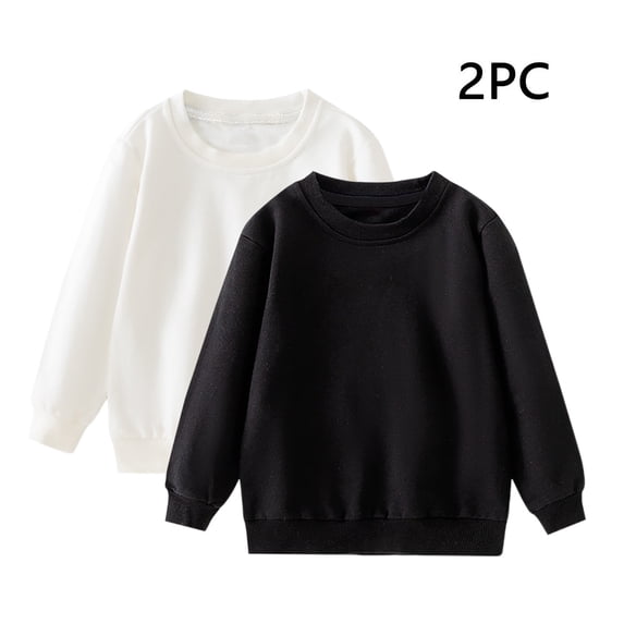 hoksml Kids 2 Pack Crew Neck Sweatshirt Solid Color Soft Casual Long Sleeve Top for School and Everyday Wear