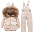 thumbnail image 1 of hoksml Kids 2-Piece Ski Set with Eared Hood Down Jacket and Bib Overalls Winter Snow Suit for Boys Girls, 1 of 5