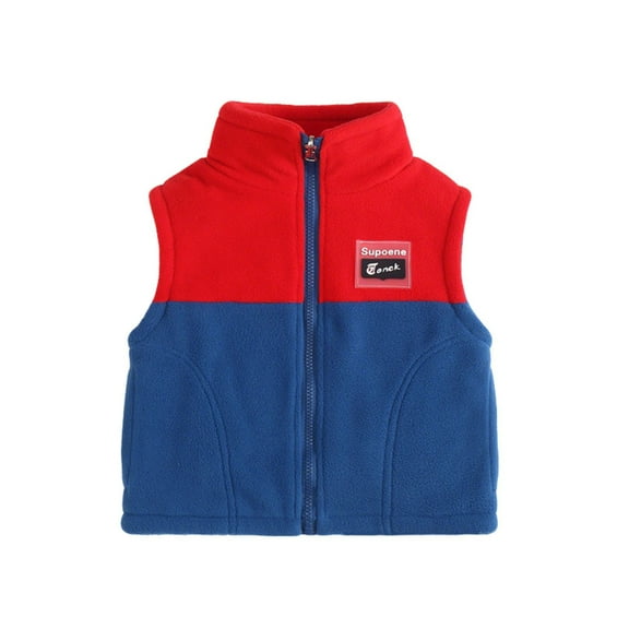 hoksml Kids Color Block Fleece Vest Boys Girls Zipper Stand-Up Collar Sleeveless Jacket Fall Winter Warm Vest Cardigan
