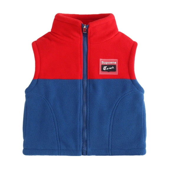 hoksml Kids Color Block Fleece Vest Boys Girls Zipper Stand-Up Collar Sleeveless Jacket Fall Winter Warm Vest Cardigan