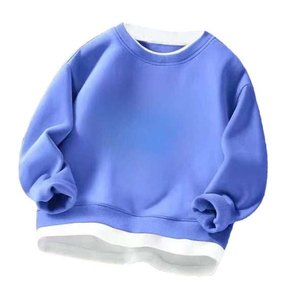 hoksml Kids Crew Neck Sweatshirt with Contrast Hem Casual Oversized Pullover for Everyday Wear