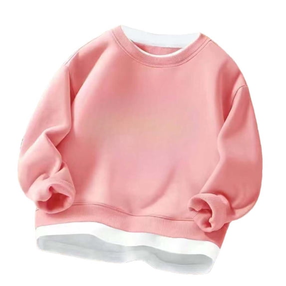 hoksml Kids Crew Neck Sweatshirt with Contrast Hem Casual Oversized Pullover for Everyday Wear