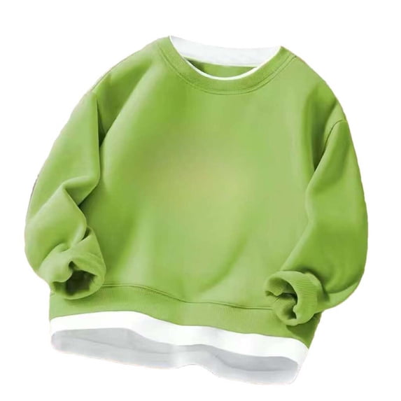 hoksml Kids Crew Neck Sweatshirt with Contrast Hem Casual Oversized Pullover for Everyday Wear